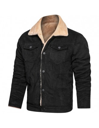 Men's Fashion Casual Warm Loose Lapel Corduroy Thick Jacket