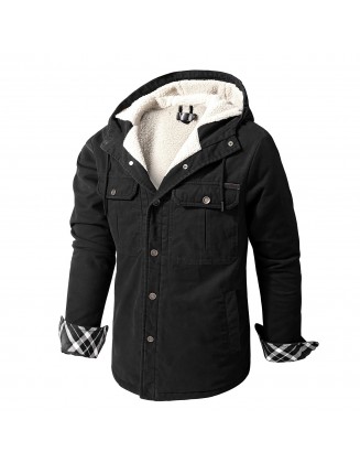 Men's Cashmere Multi Pocket Hooded Shirt Jacket