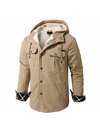 Men's Cashmere Multi Pocket Hooded Shirt Jacket