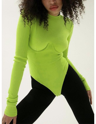 Show Chest Round Neck Ins Yoga Long-sleeved Sexy Breathable Sports Bodysuit