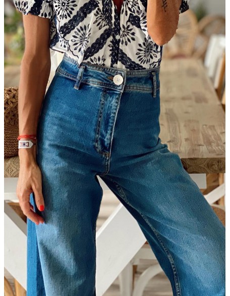 Casual Resort Wash Raw Hem High Waist Wide Leg Jeans