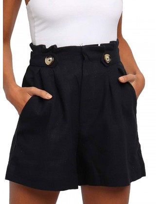 Summer Solid Color High Waist Frill Loose Straight-leg Shorts