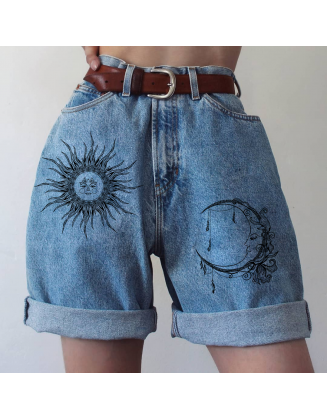 Summer Fashion Printed Denim Shorts