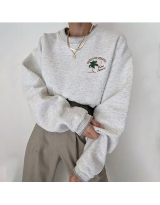 Casual Coconut Embroidered Sweatshirt