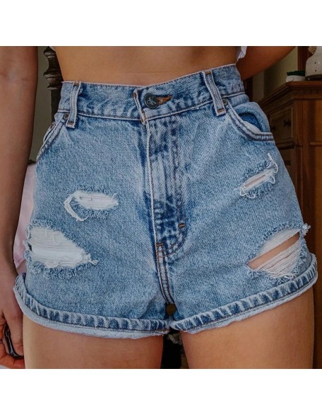 Casual Print Patchwork Denim Shorts