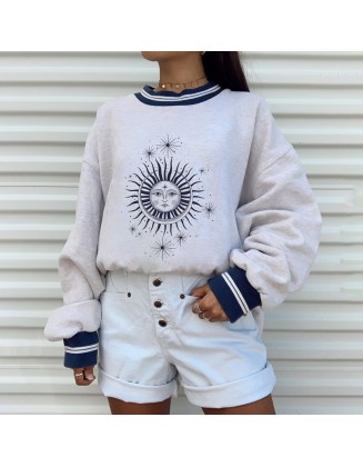 Casual Fashion Round Neck Long Sleeve Loose European Style Sweatshirt