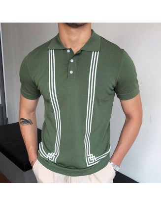 Green Striped Short Sleeve Slim Polo Shirt