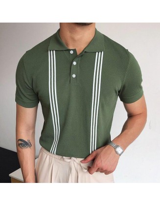 Green Striped Short Sleeve Slim Polo Shirt