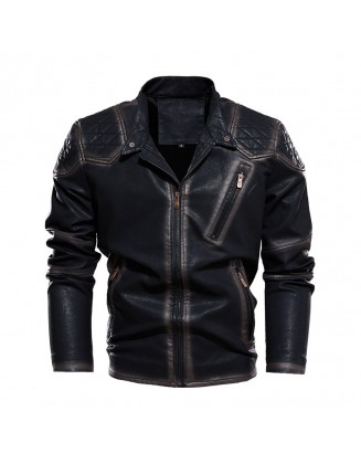 Men's Fashion Multi Pocket Zipper Design Iocomotive Outdoor Sports Plush Leisure Leather Jackets