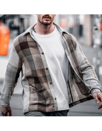 Men's Fashion Loose Plaid Knit Cardigan