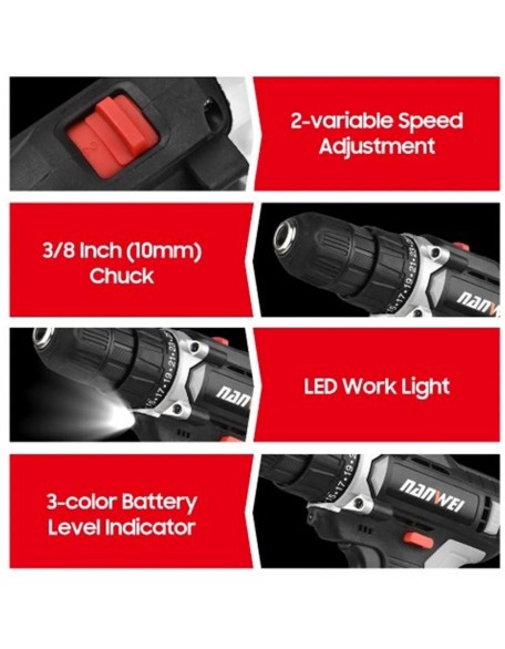 25N.m Brushless Drill Set | Best Handheld Drill | 16.8 V Battery Operated Drill - NANWEI